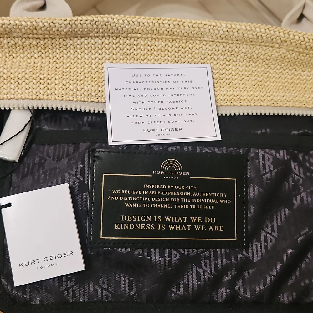 NEW Kurt Geiger Large Southbank Zip Top Shopper: Woven Beige W/ Blue Tones - Picture 6 of 10